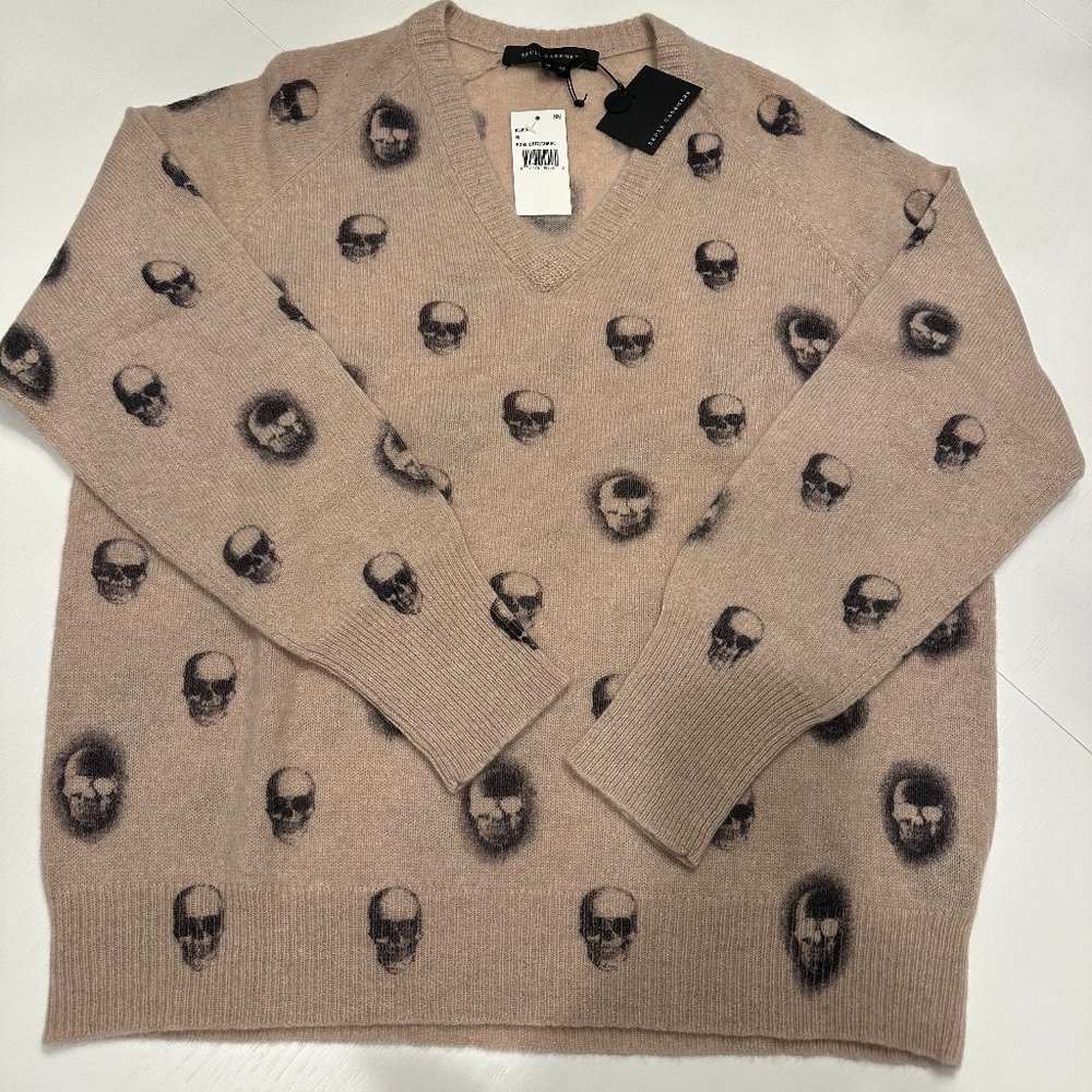 NWT Skull Cashmere V Neck Sweater - Size M - Rose Qrtz/Charc